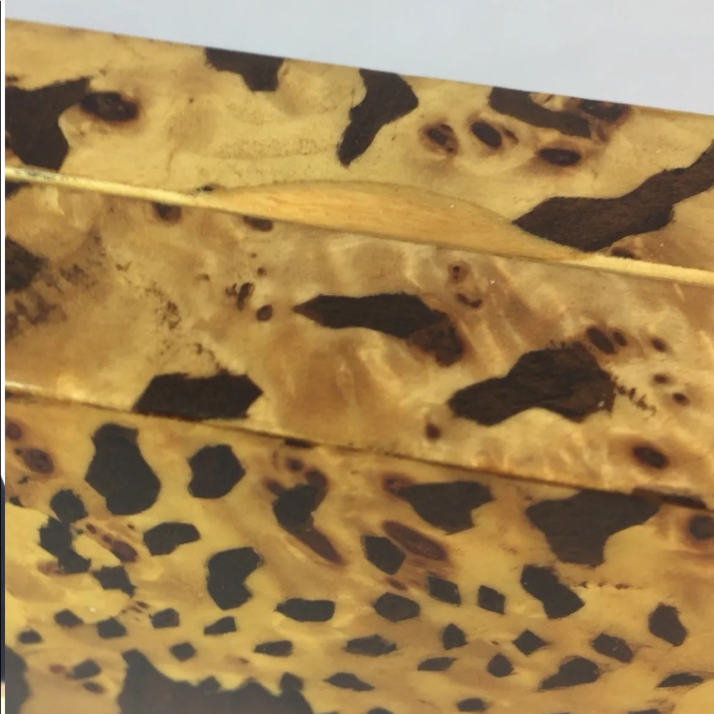 New Handmade Minaudière Wood Hand Painted Tiger Safari Brown Square Gold Chain - Picture 6 of 12
